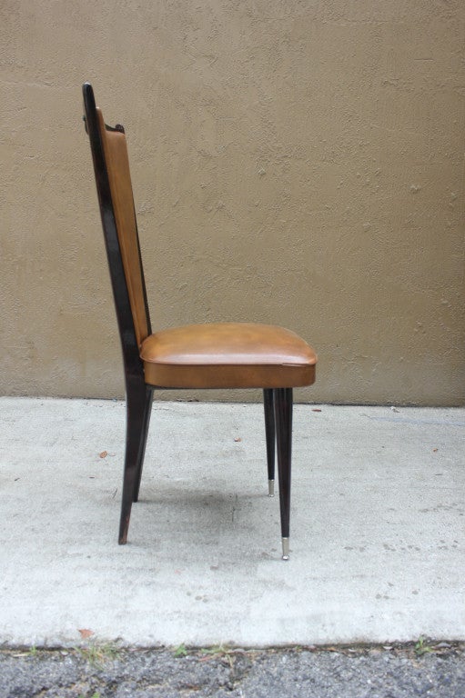Wood Set 6 French Art Deco Dining Chairs, Dark Walnut