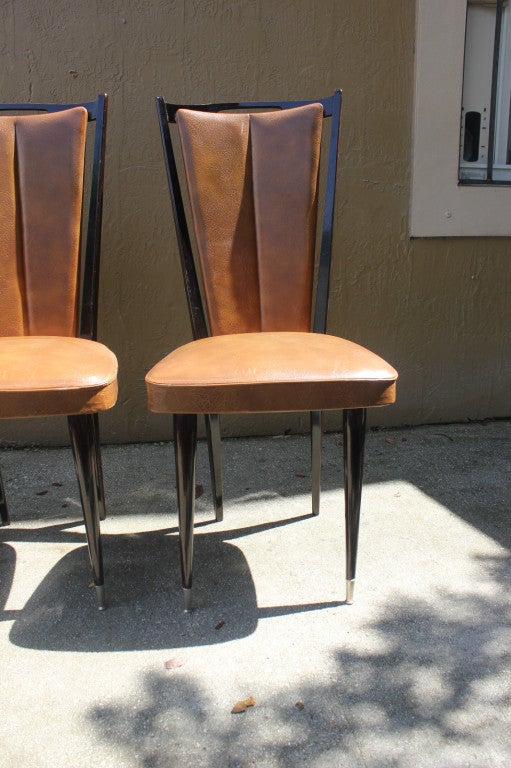 Set 6 French Art Deco Dining Chairs, Dark Walnut 1