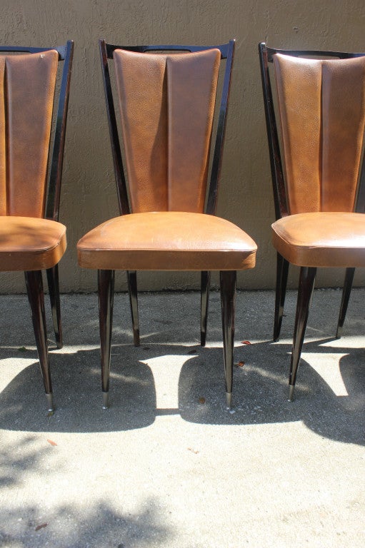 Set 6 French Art Deco Dining Chairs, Dark Walnut 2