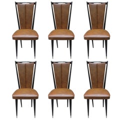 Set 6 French Art Deco Dining Chairs, Dark Walnut