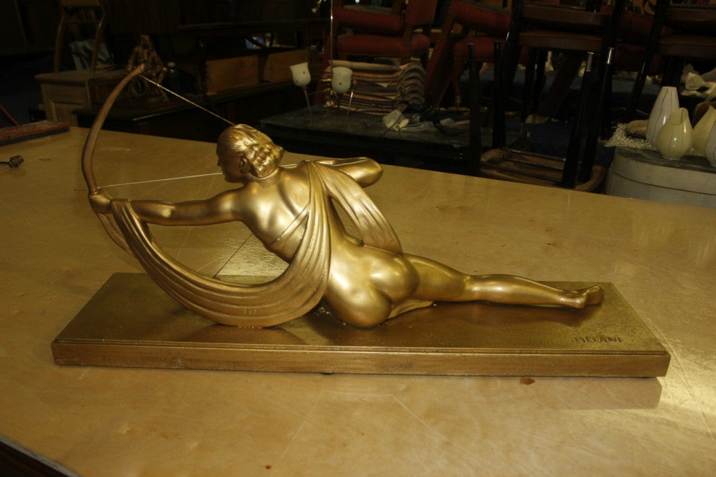 French Art Deco Gilt Plaster Sculpture of Diana the Huntress 2