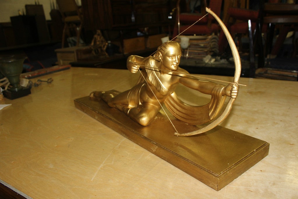 French Art Deco Gilt Plaster Sculpture of Diana the Huntress 3