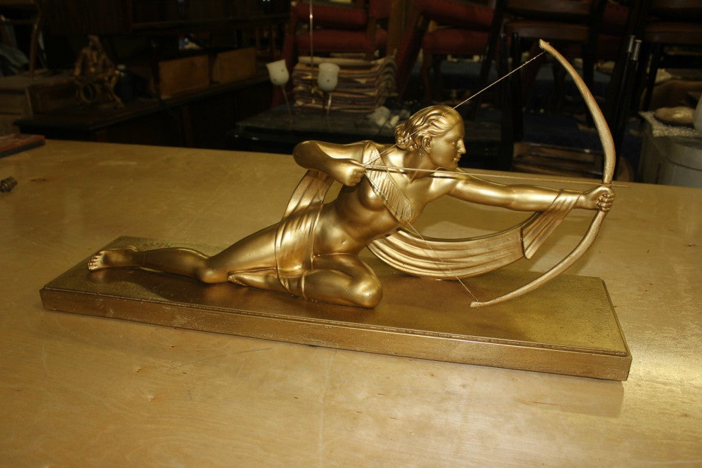 French Art Deco Gilt Plaster Sculpture of Diana the Huntress 4