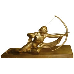 French Art Deco Gilt Plaster Sculpture of Diana the Huntress