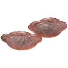 Pr French Art Deco Degue Pate de Verre 2 Light Art Glass Sconces