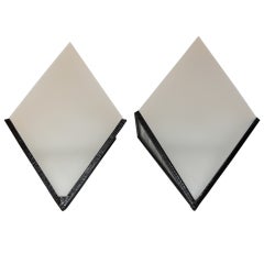 Pair French Art Deco Huge Iron/ Frosted Glass Sconces