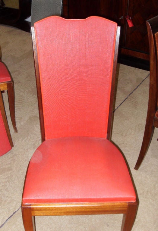 Set 6 French Art Deco Solid Walnut Dining Chairs In Good Condition In Hialeah, FL