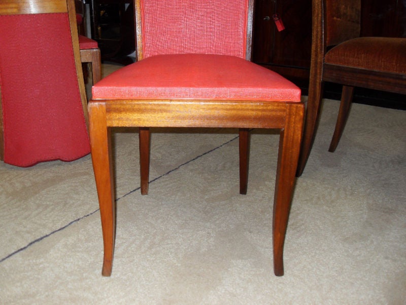 Wood Set 6 French Art Deco Solid Walnut Dining Chairs