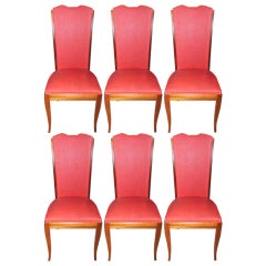 Set 6 French Art Deco Solid Walnut Dining Chairs
