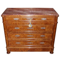 French Empire Rouge Marble Top Walnut Dresser