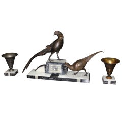Huge French Art Deco Clock Garniture Set - Birds