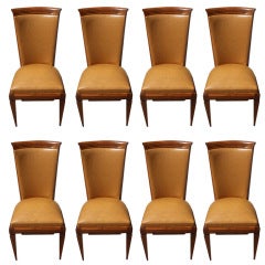 Set 8 French Art Deco Solid Walnut Dining Chairs