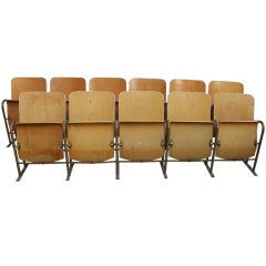 French Art Deco Oak Theater Seats, Row of 5 Seats