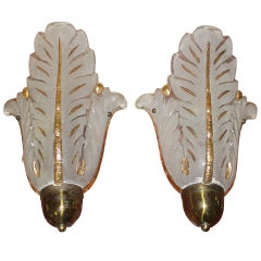 Pair French Art Deco Art Glass Tulip Form Sconces by Ezan