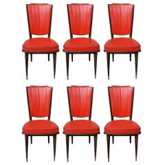 Set 6 French Art Deco Solid Mahogany Dining Chairs
