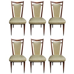 Set 6 French Art Deco Solid Walnut Dining Chairs