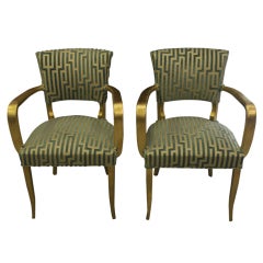 Pair French Art Deco Giltwood Bridge Chairs Pair French Art Deco Giltwood Bridge Chairs