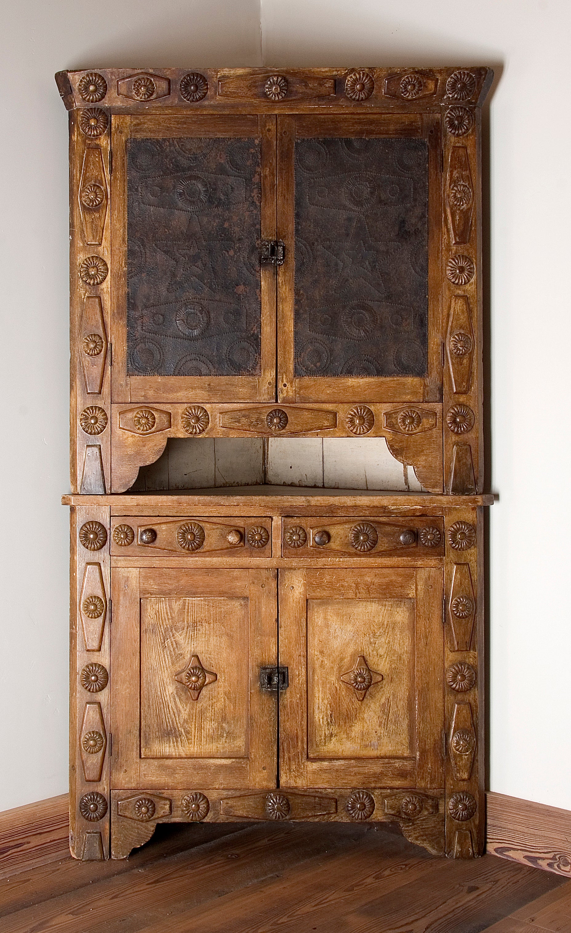 Oak and Walnut Folk Corner Cabinet