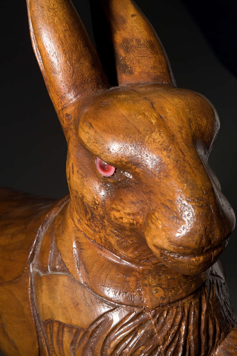 Folk Art Carved Rabbit Carousel Figure For Sale