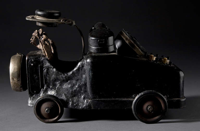 Celebrated French Outsider artist, Gerard Cambon. Vintage telephone with whimsical figures made of paper mache and wire.