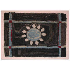 Antique Circa 1890 Mounted Hooked Rug