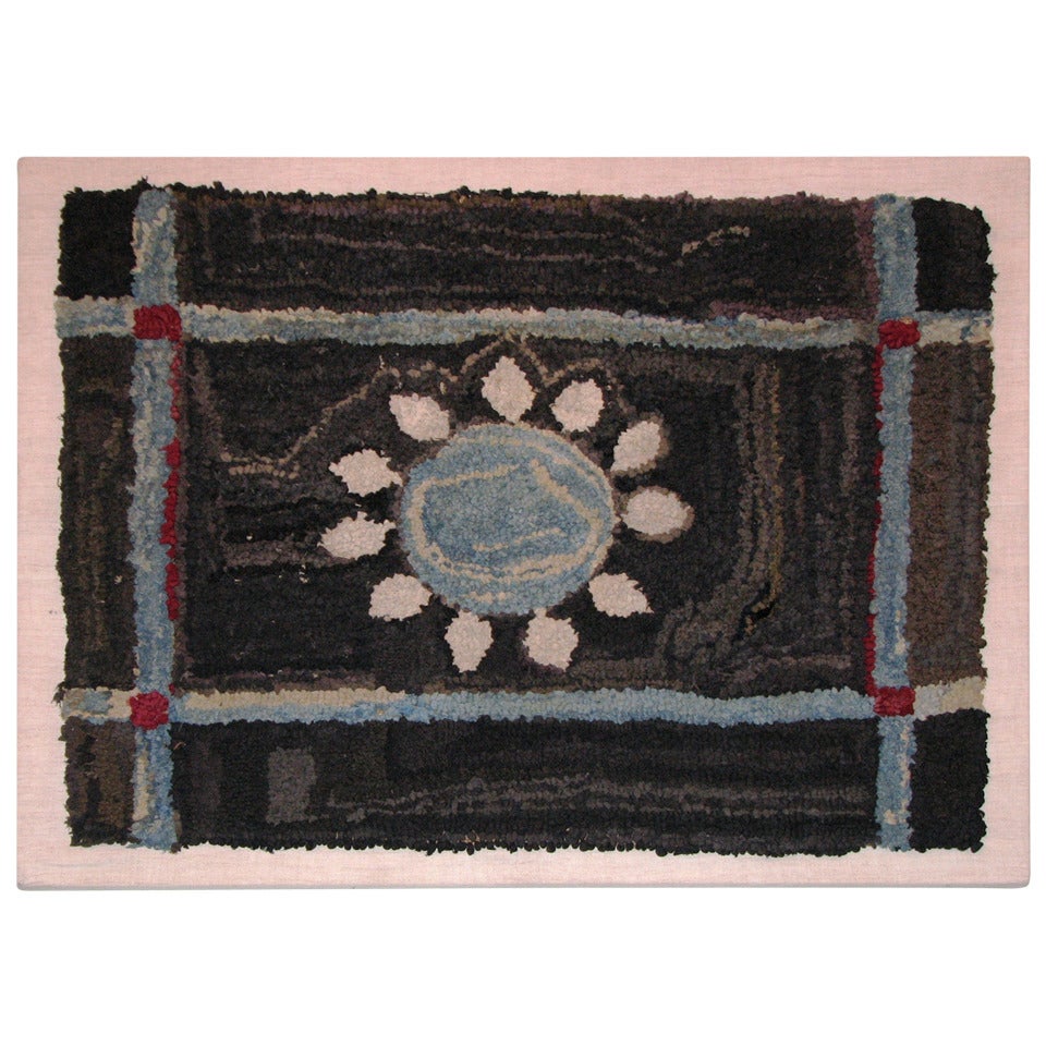 Circa 1890 Mounted Hooked Rug For Sale