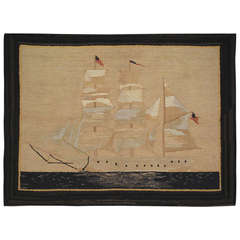 1920's American Ghost Ship Hooked Rug