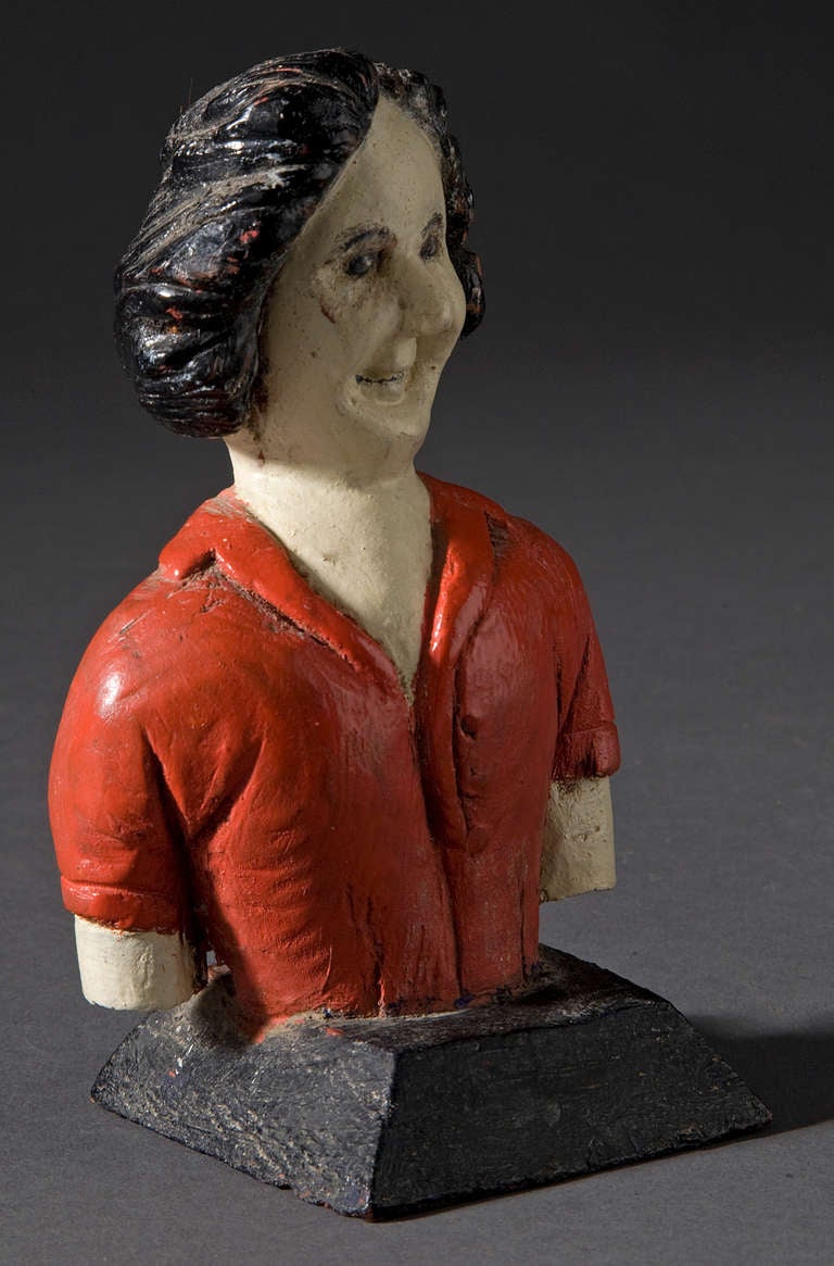 Folk Art Bust of Woman in Red Dress