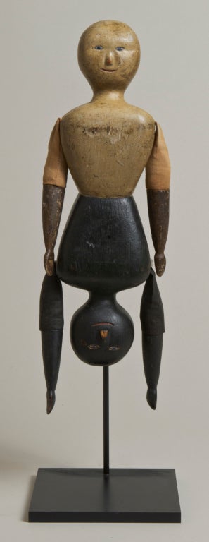 Unidentified maker
Carved wood with polychrome and fabric. Doll 
originally wore a skirt which concealed each head 
in turn when it was upended.
Signature work from the Mendelsohn Collection.
Featured on the cover of American Primitive. See