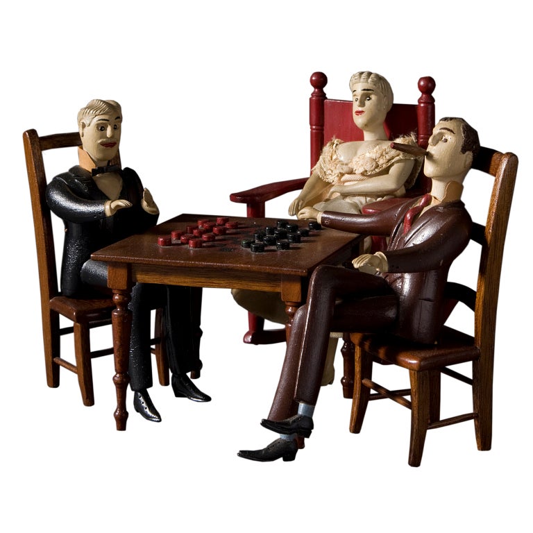 Three Figures Playing Checkers For Sale