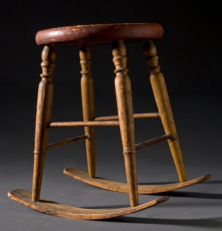Windsor Stool
New York
Pine with mustard wash base and red wash seat.
Turned legs with single stretchers.