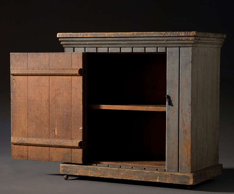 Original Blue Cupboard on Casters In Good Condition In Summerland, CA