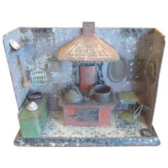 Antique French Tin Toy Kitchen Diorama