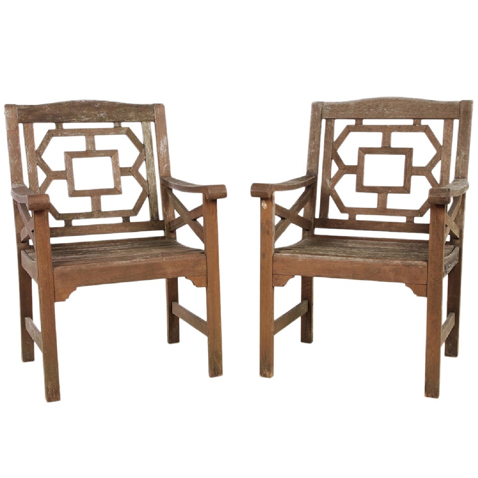 Vintage Chinese Chippendale Garden Chairs For Sale