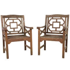Vintage Chinese Chippendale Garden Chairs