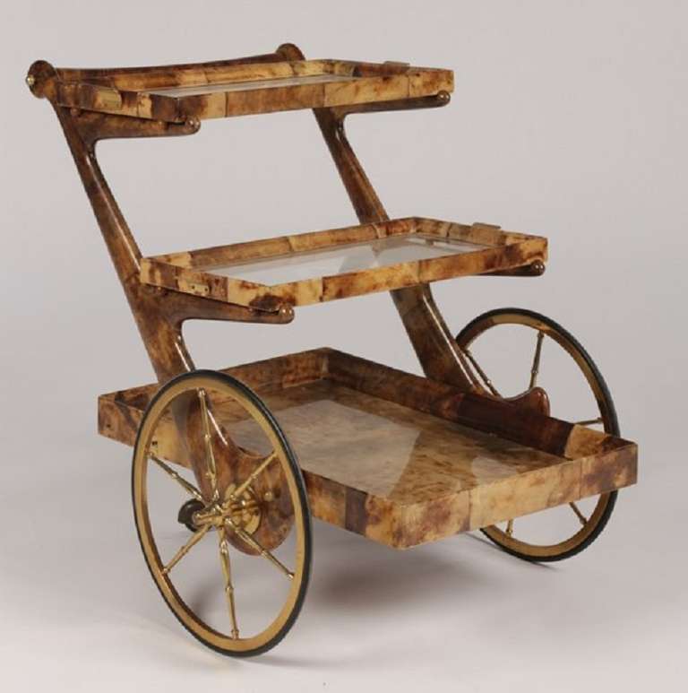Aldo Tura Goat Skin Three Tiered Serving Cart