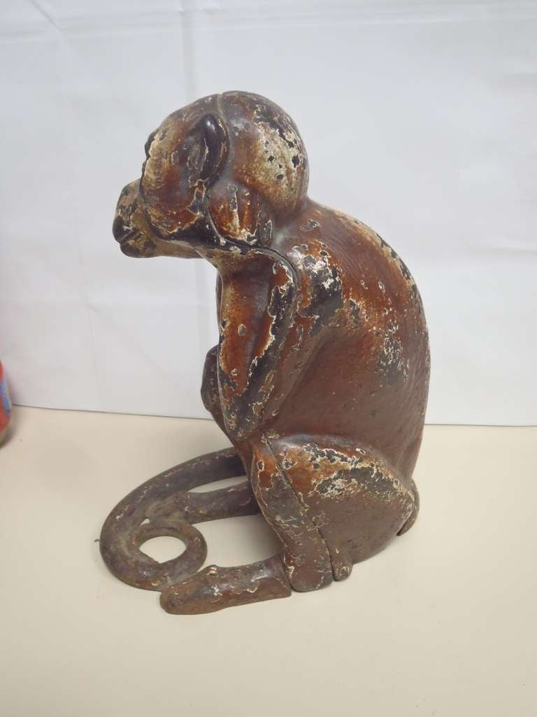 Cast Iron Monkey Doorstop In Good Condition For Sale In Baltimore, MD