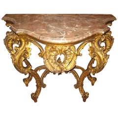 18th/19th Century Louis XV Carved Giltwood Marble Top Console Table