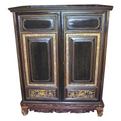19th c. Chinese black and red lacquer gilt-wood cabinet-on-stand.