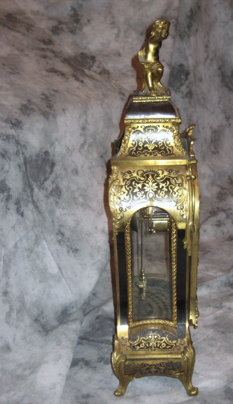 Wood 19th c. Louis XV style mantle clock by Francois Lesage, Paris 1850-1870