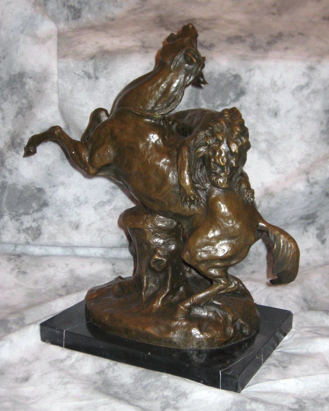 Antoine-Louis Barye, Bronze Sculpture "Cheval Surpris Par Un Lion"