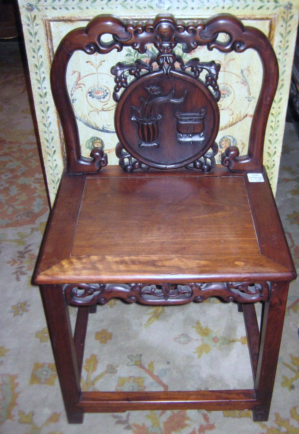 Pair of Chinese carved Zitan wood chairs (K61)