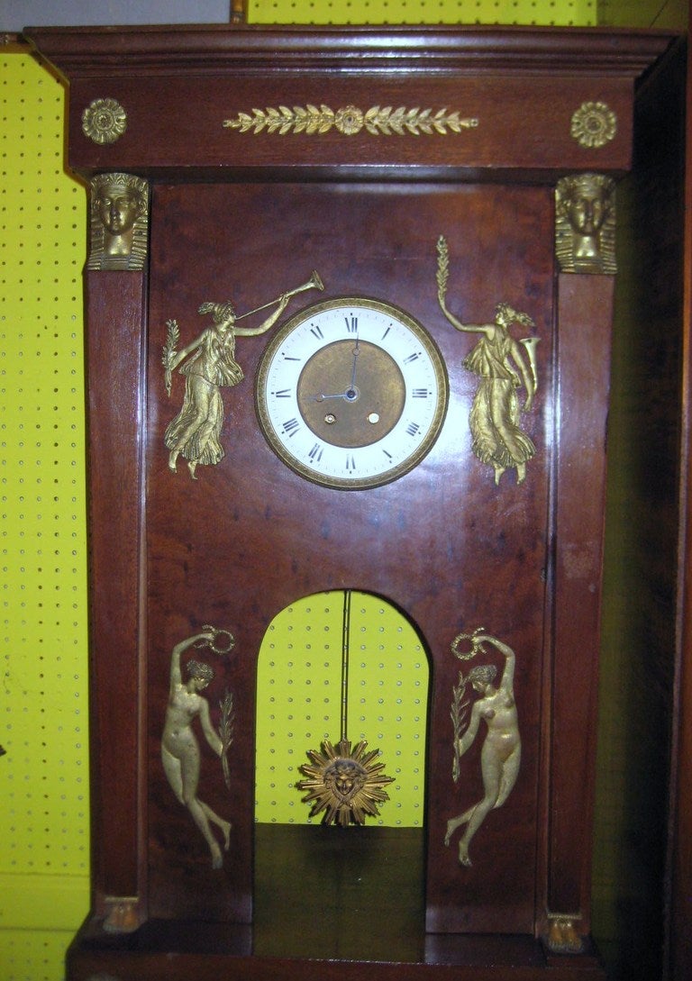 19th Century French Empire Mahogany And Ormolu Mounted Clock On Stand