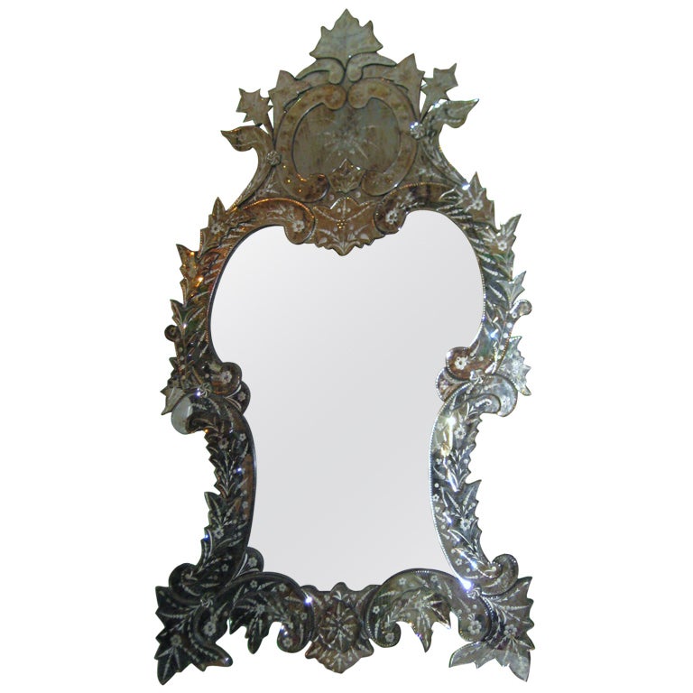 Very Large Etched Glass Mirror (M776) at 1stdibs