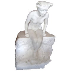 Art Deco Life-size Carved Marble of a Nude Female Swimmer