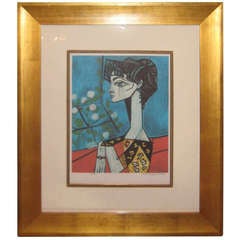 Pablo Picasso Limited Edition 37/500 - Portrait of Jacqueline Roque with Flowers