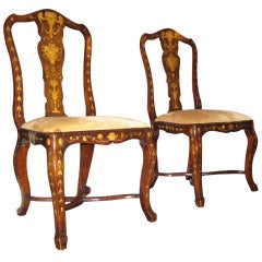 Pair of 19th c. Dutch Marquetry Inlaid Side Chairs