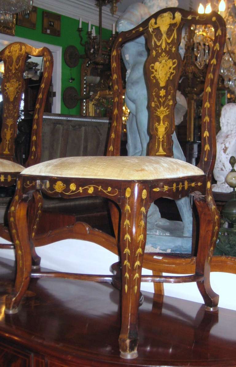Pair of 19th c. Dutch Marquetry Inlaid Side Chairs In Good Condition In Miami, FL