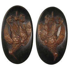 Pair of 19th c. French Carved Walnut "Natur Morts" Still Lifes - REDUCED