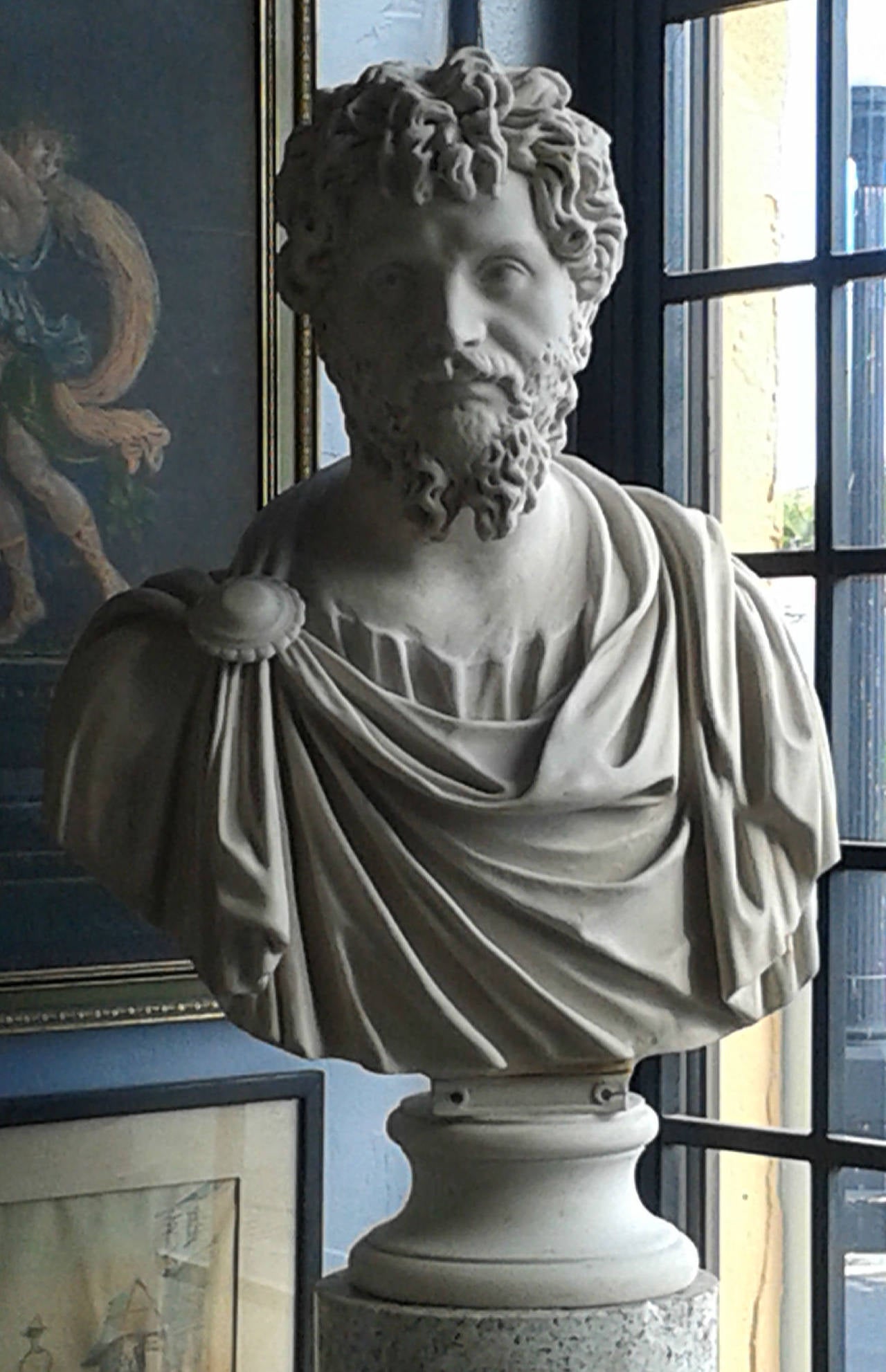 Cultured marble portrait bust of Septimius Severus, after the Antique.